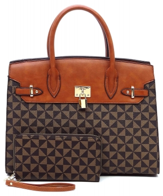 PM Monogram Pad-lock 2-in-1 Satchel Bag PM2699 COFFEE